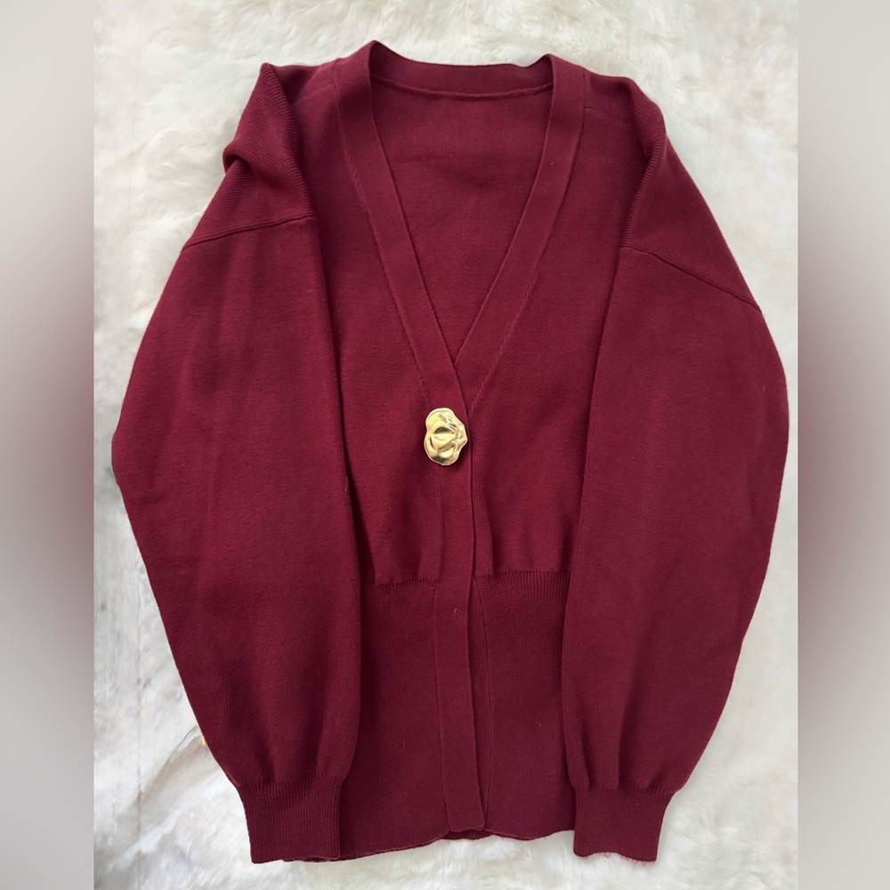 Commense Deep Red Women's Cardigan - Picture 2 of 5